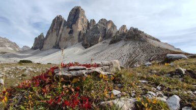Pohled na Tre Cime di Lavaredo.